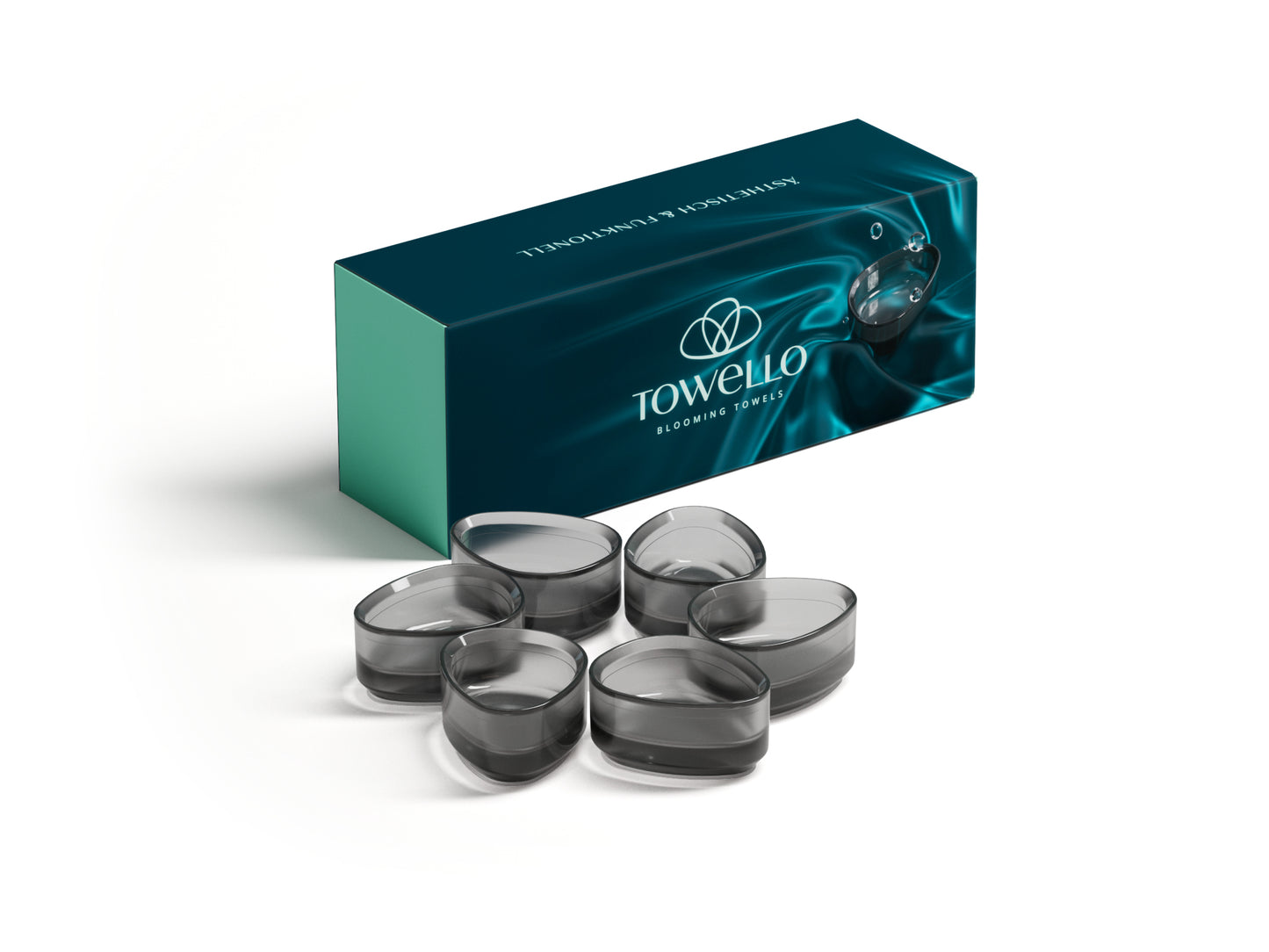 TOWELLO Bloom Set 6er Frischegefäße aus klarem Kunststoff als Design-Add-On für TOWELLO Oasis Curve regional gefertigt in Österreich